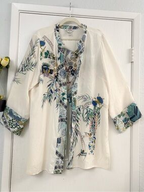 Citron Santa Monica Silk Printed Kimono Jacket XL Floral Paisley Boho